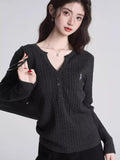 Cream textured knit henley top - View 6 | WEUXS