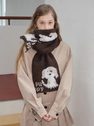 Cute Cartoon Puppy Thick Knit Winter Scarf - WEUXS