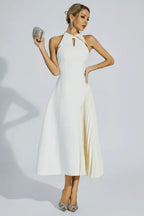Back view of the white halter neck midi dress