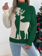 Festive reindeer turtleneck sweater with lantern sleeves