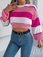 Sunset Boulevard Color Block Knit Crop Sweater - WEUXS
