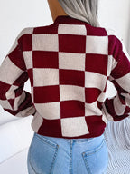 Checkerboard Knit Pullover Sweater - View 18 | WEUXS