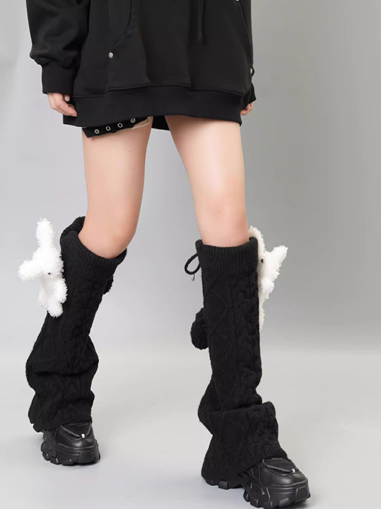 Cable knit leg warmers with teddy bear accent - View 8 | WEUXS