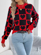 Heart Checkerboard Knit Sweater - View 6 | WEUXS