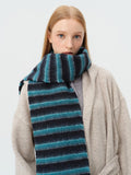 Striped wool blend scarf with fringe - View 9 | WEUXS