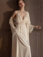 Satin lace robe and slip dress set - View 6 | WEUXS