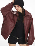 Vintage Oversized Faux Leather Bomber Jacket - View 6 | WEUXS