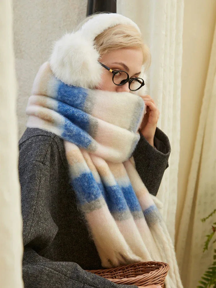 Oversized Block Stripe Knit Scarf - View 10 | WEUXS