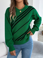 Diagonal Stripe Knit Crewneck Sweater - View 7 | WEUXS