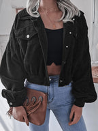 Cropped corduroy jacket with lantern sleeves - View 11 | WEUXS