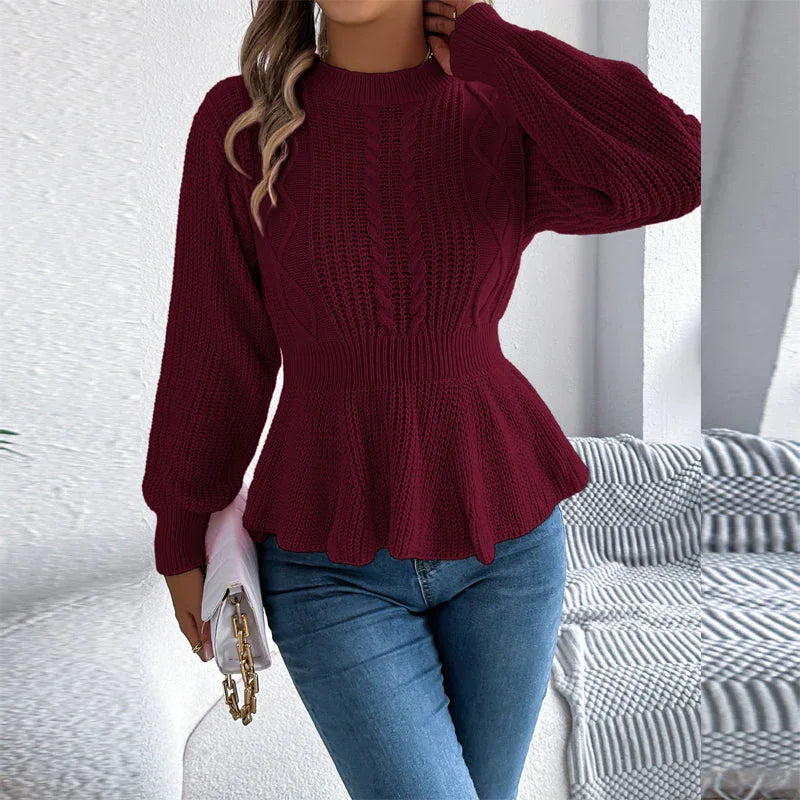 White Cable Knit Peplum Sweater - View 11 | WEUXS