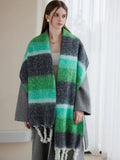 Oversized Monochrome Striped Tassel Shawl - View 10 | WEUXS