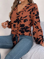 Monochrome floral tie front blouse - View 10 | WEUXS