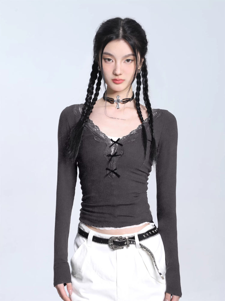 Ribbed Lace Trim Crop Top - View 8 | WEUXS