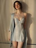 French Princess | Dot Mesh & Lace Satin Robe Set - WEUXS
