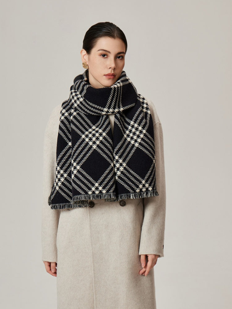 Soft Core-Spun Knit Plaid Scarf