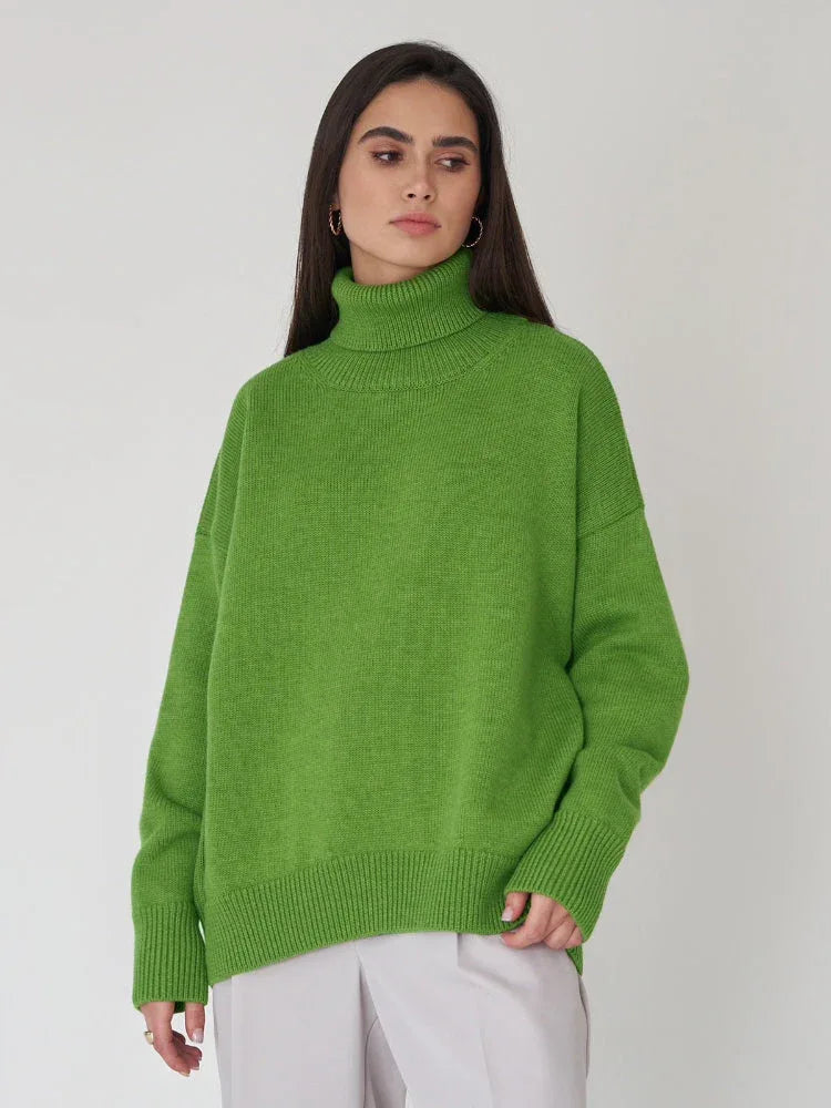 Oversized High Neck Knit Sweater - View 12 | WEUXS