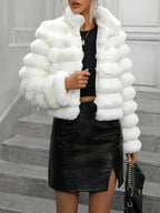 Pearl White Tiered Faux Fur Cropped Jacket - WEUXS