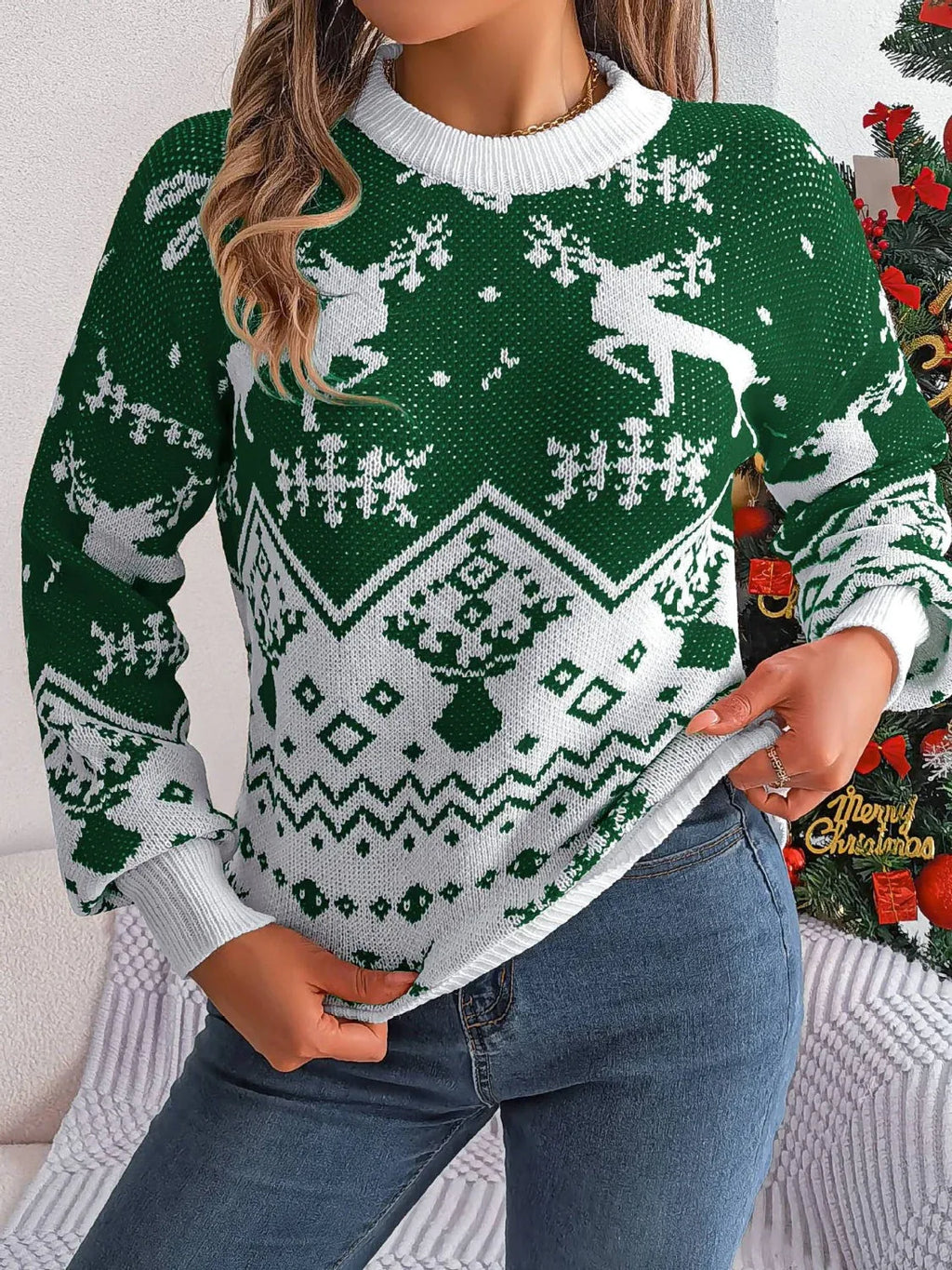 Classic Fair Isle Knit Holiday Sweater - View 9 | WEUXS