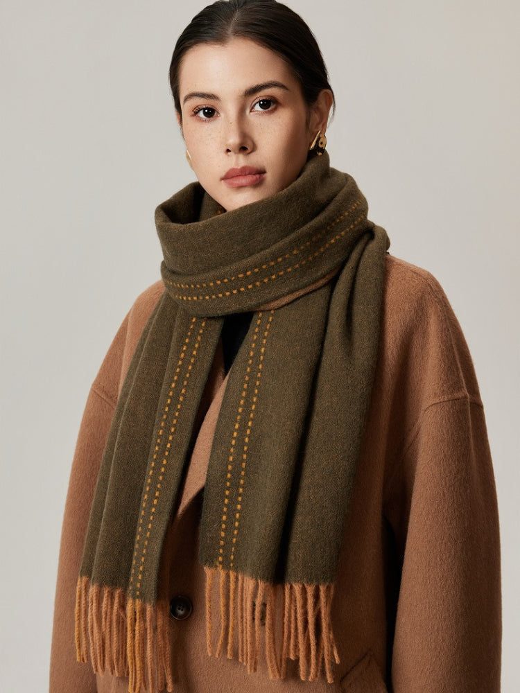 100% Pure Wool Contrast Stitch Scarf