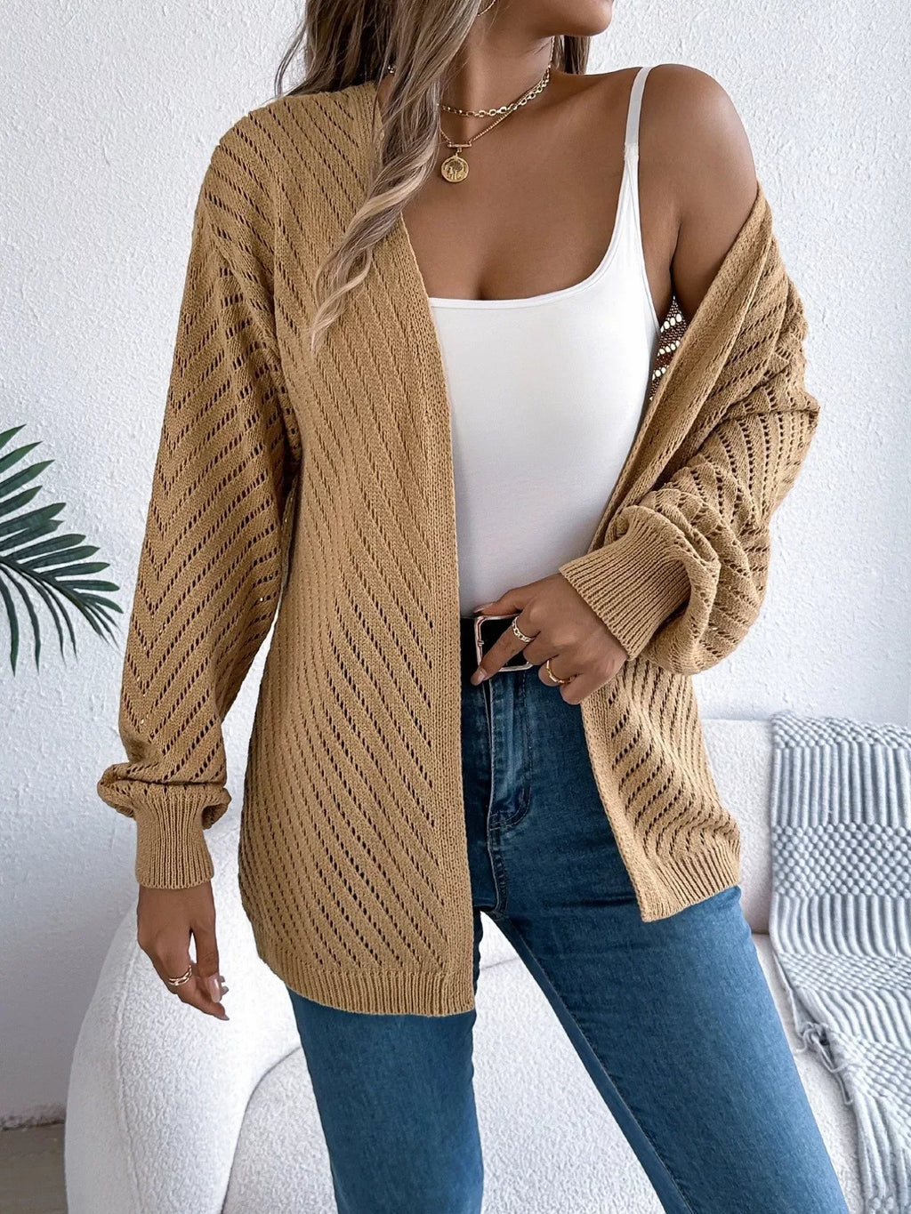 White pointelle knit cardigan - View 13 | WEUXS