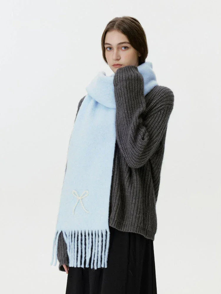 Wool Blend Pearl Bow Scarf - WEUXS