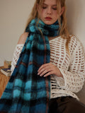 long plaid scarf with fringe in blue and teal - View 6 | WEUXS
