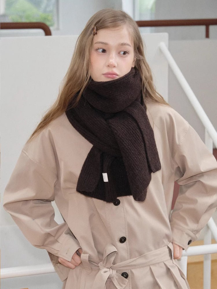 Dark Brown Wool Blend Ribbed Knit Scarf - WEUXS
