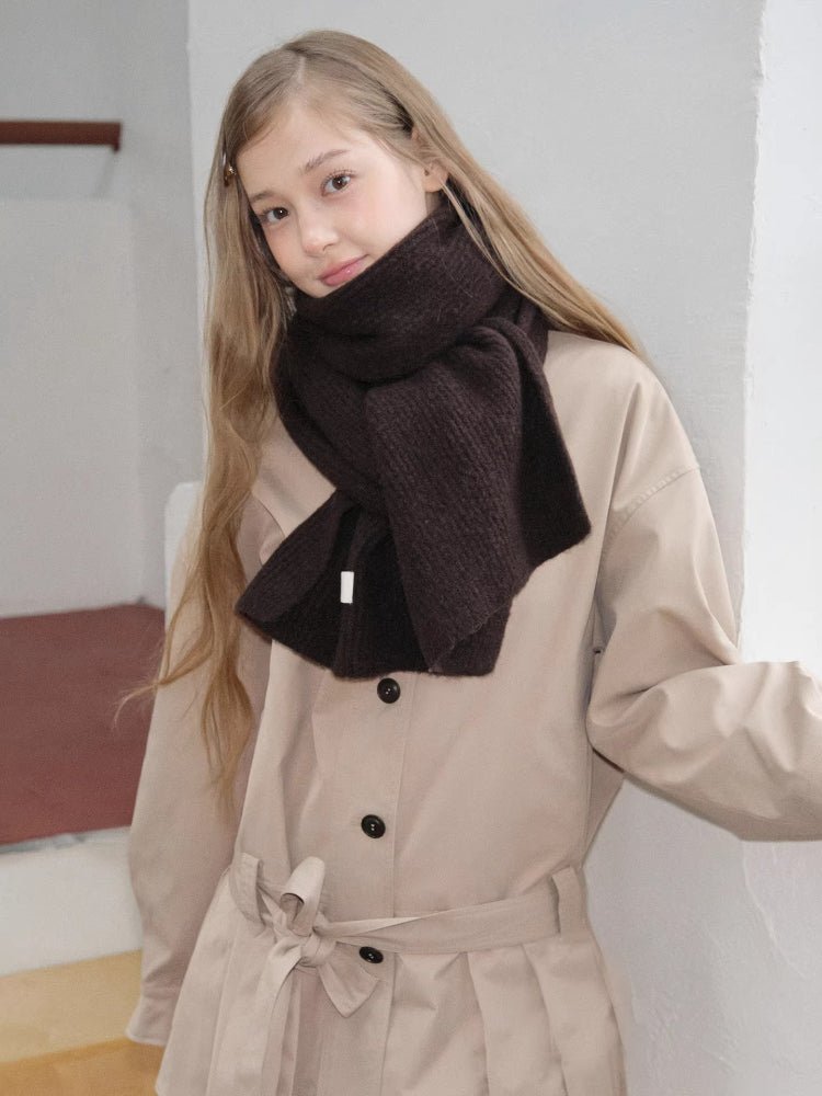 Dark Brown Wool Blend Ribbed Knit Scarf - WEUXS