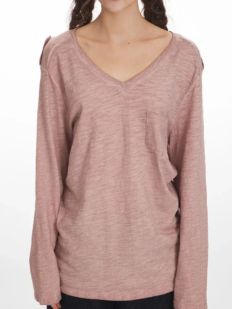 Vintage Slub Knit V-Neck Pocket Tee - View 6 | WEUXS