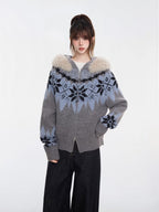 Fair Isle Hooded Knit Cardigan