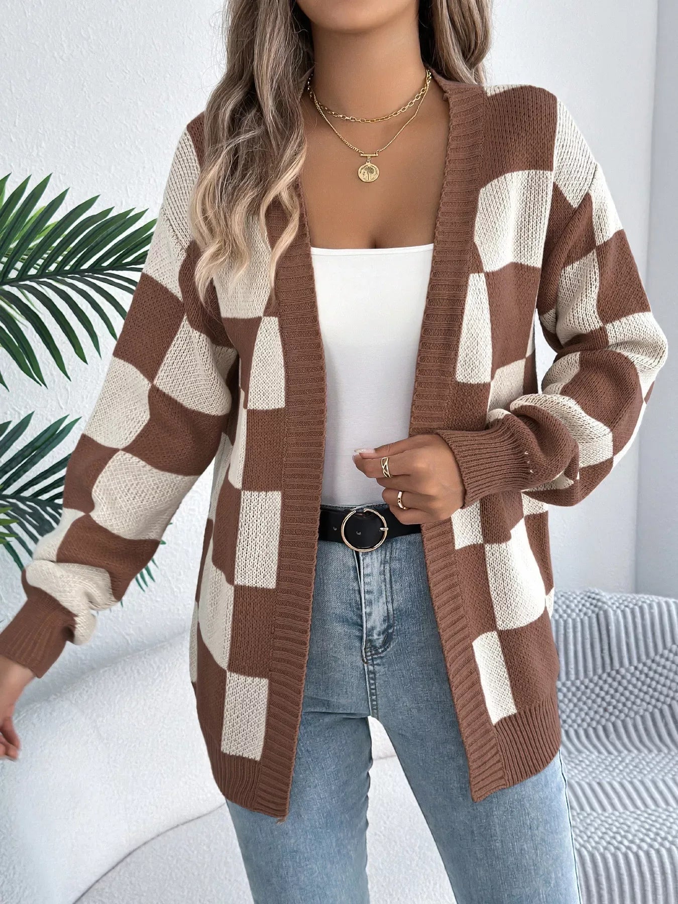 Checkerboard knit cardigan - View 10 | WEUXS