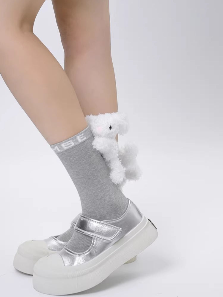 Cotton crew socks with 3D bunny charm - View 9 | WEUXS