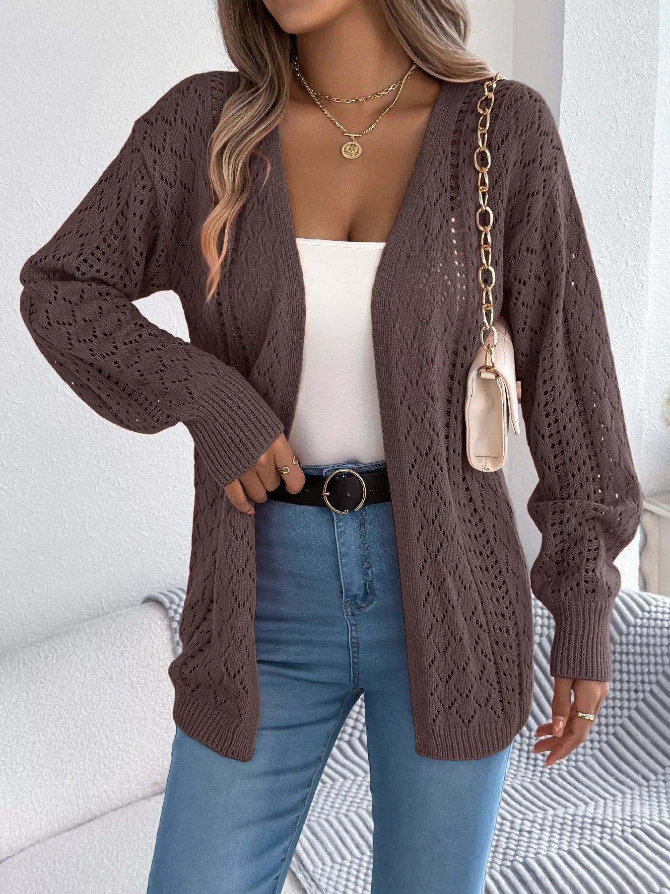 Pointelle knit cardigan - View 11 | WEUXS