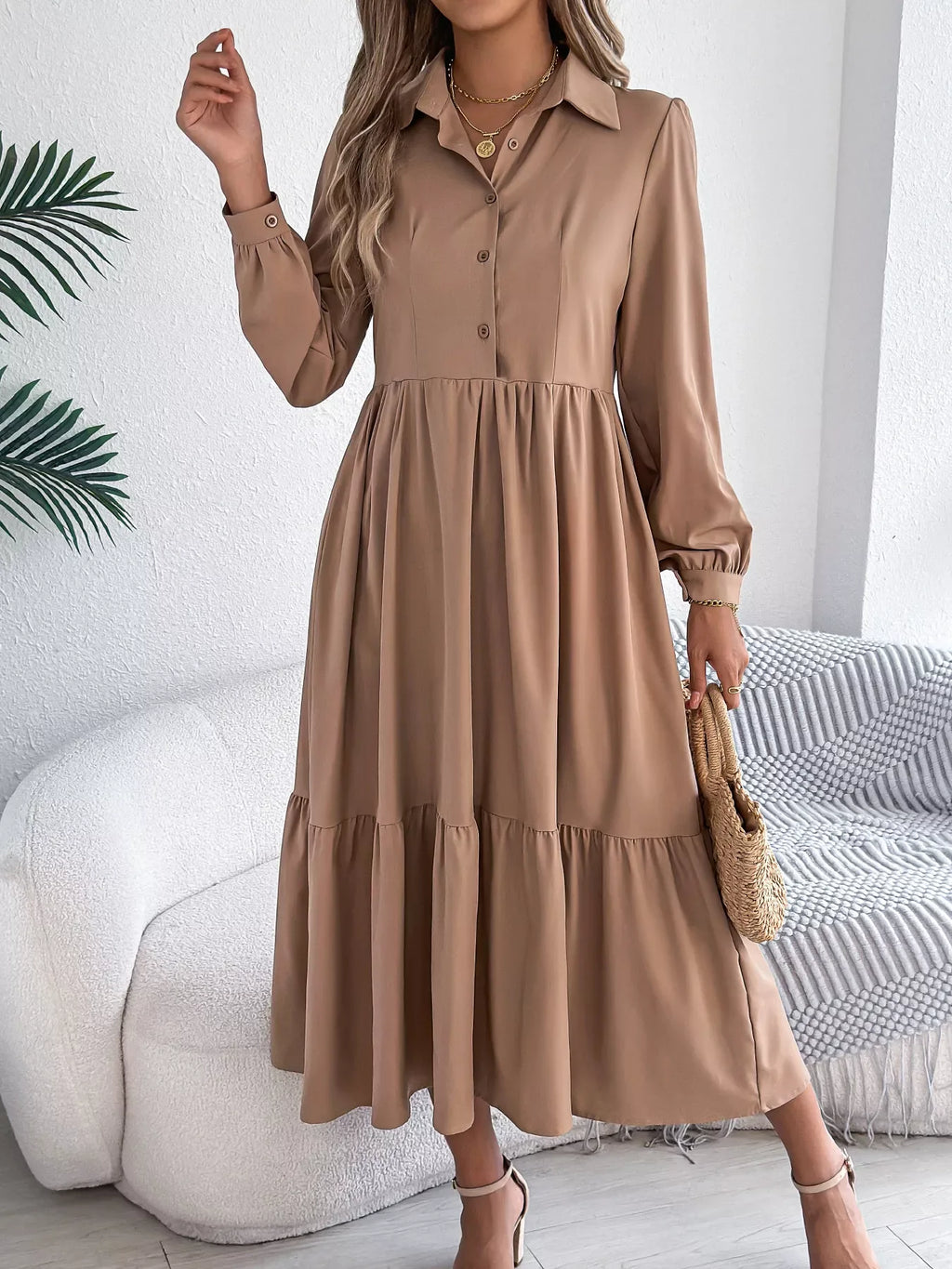 Navy Blue Ruffled Tiered Shirt Dress - View 22 | WEUXS