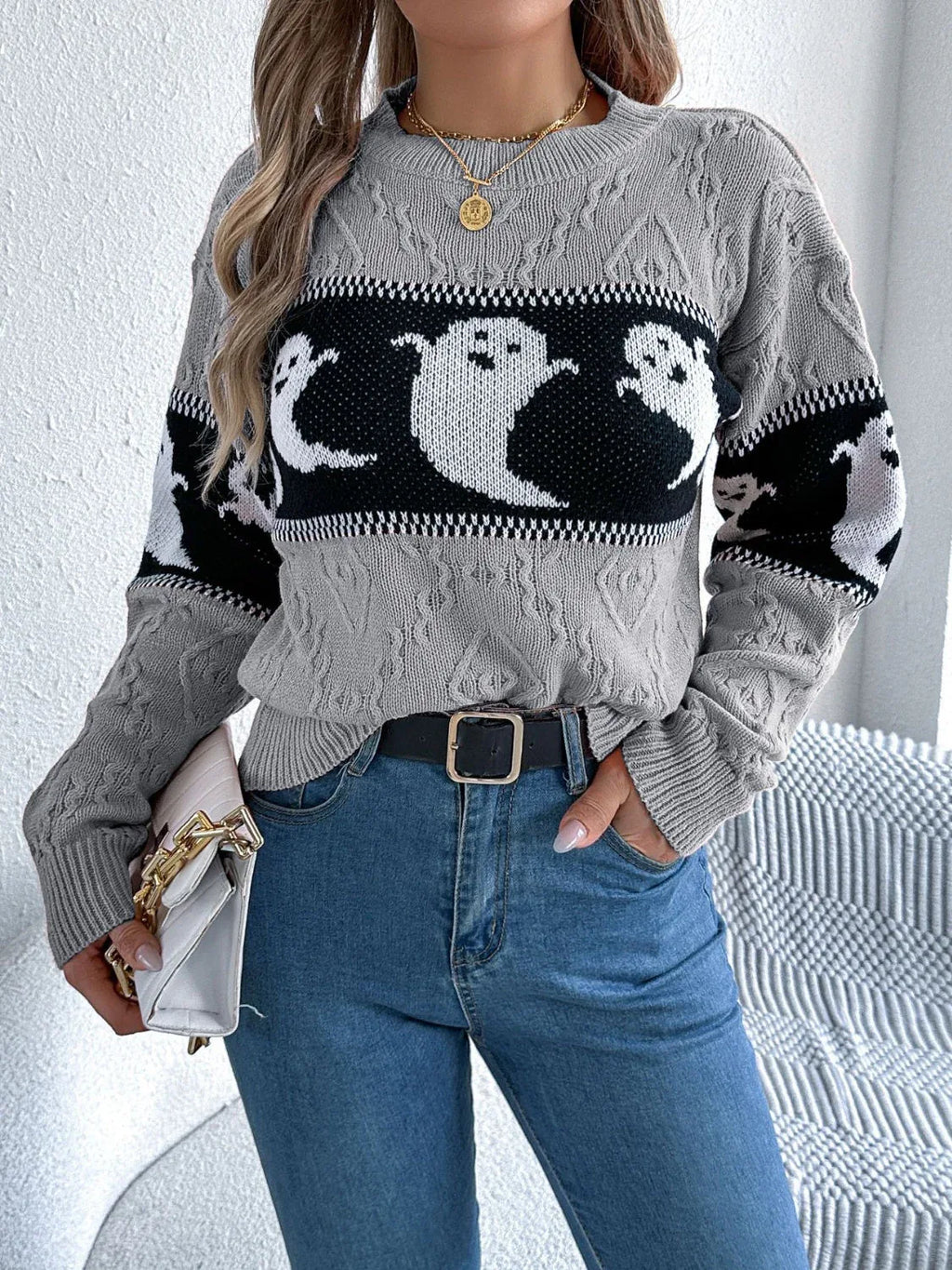 Ghost Cable Knit Sweater - View 7 | WEUXS