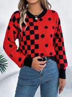 Gray polka dot checkerboard knit sweater - View 9 | WEUXS