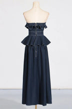 Maxi denim dress with peplum waist and ruffle details - View 7 | WEUXS