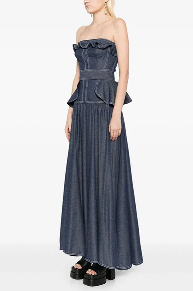 Maxi Denim Dress With Peplum Waist Secondary image
