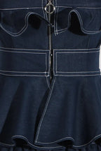 Maxi denim dress with peplum waist and ruffle details - View 9 | WEUXS