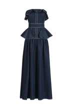Maxi denim dress with peplum waist and ruffle details - View 8 | WEUXS