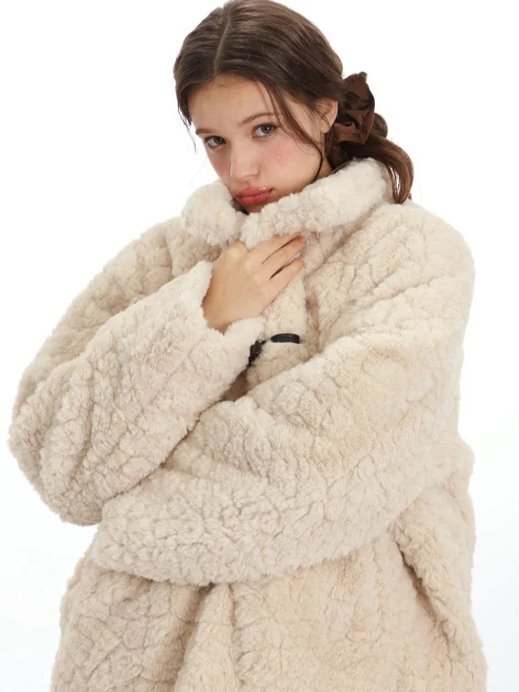 Cream Sherpa Toggle Coat - View 6 | WEUXS
