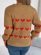 Collared Heart Print Knit Sweater - View 6 | WEUXS