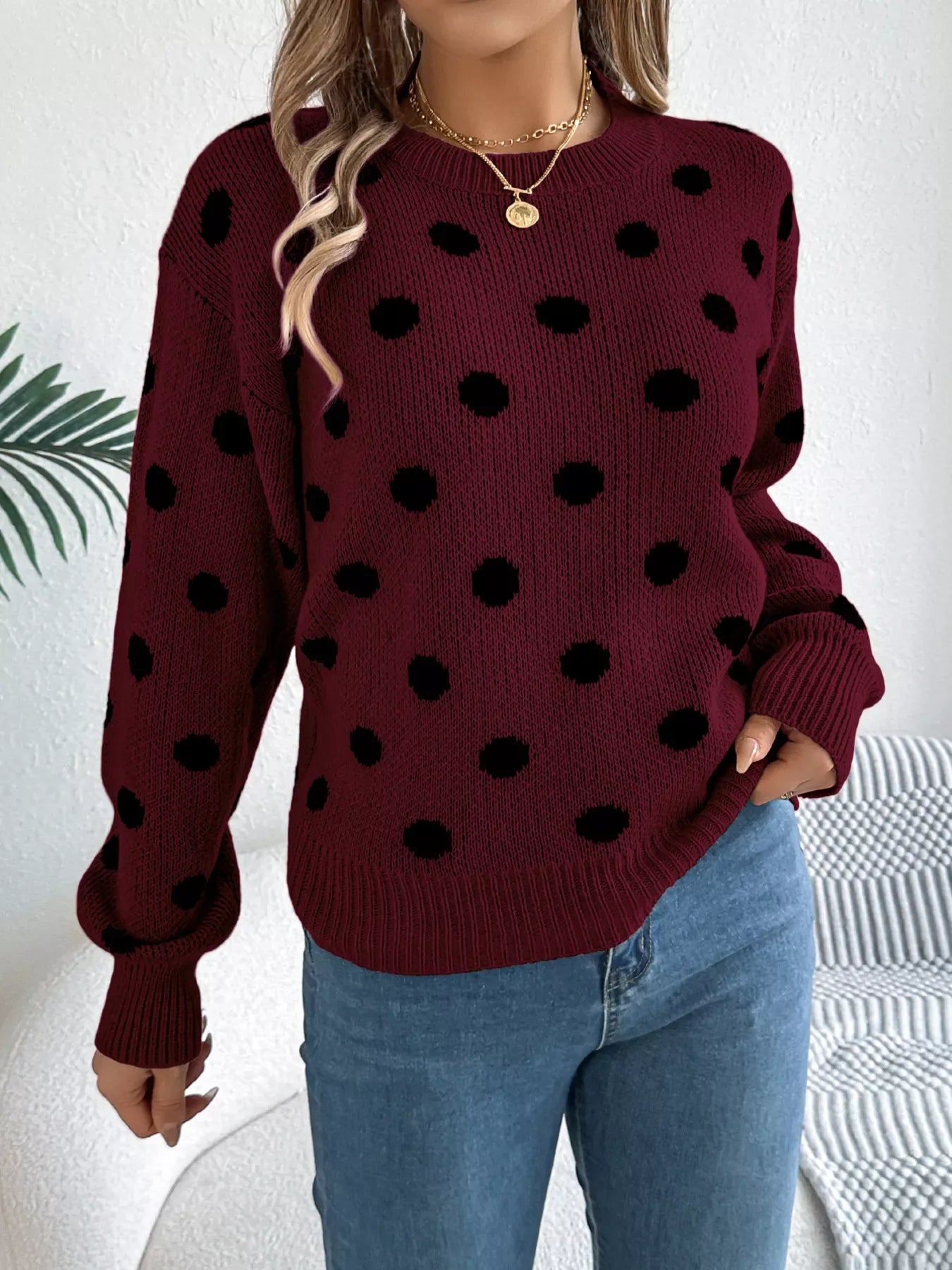 Polka Dot Knit Sweater - View 7 | WEUXS