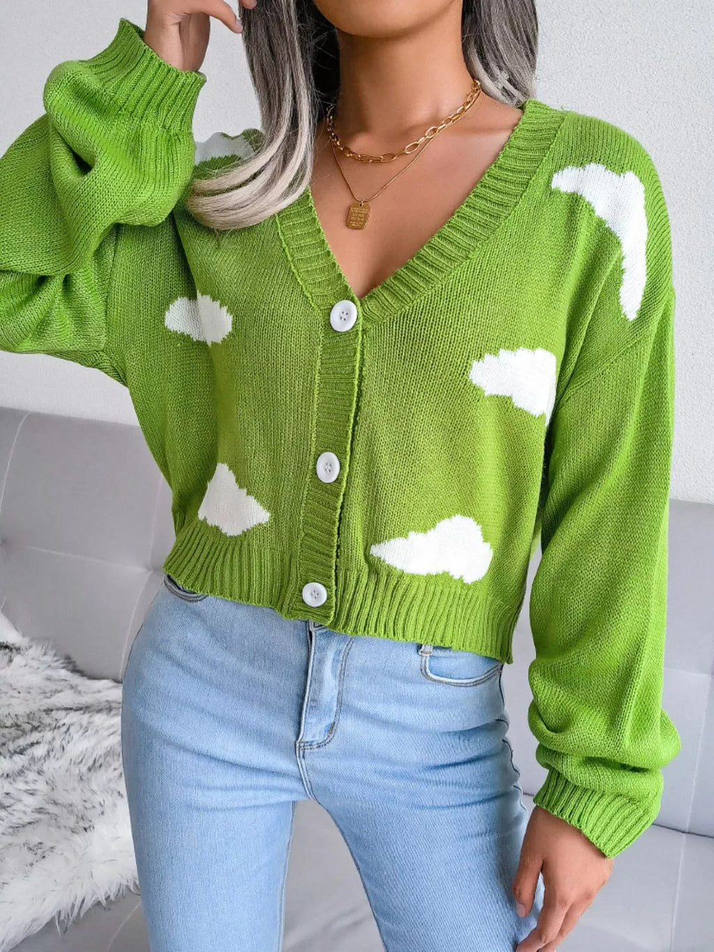 Daydream Sky Cloud Print Knit Cardigan - WEUXS