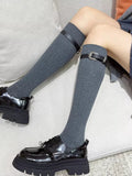 Knee high socks with ribbed texture and buckle strap - View 9 | WEUXS