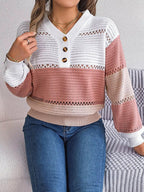 Color block knit henley sweater - View 15 | WEUXS