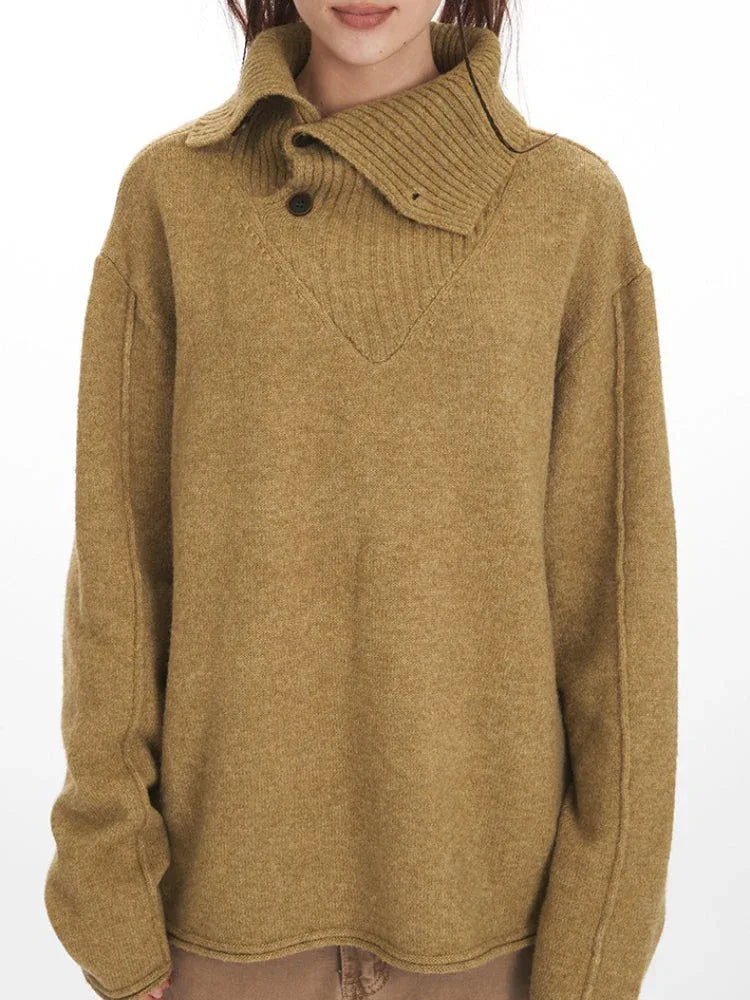 Oversized Button Collar Sweater - View 6 | WEUXS