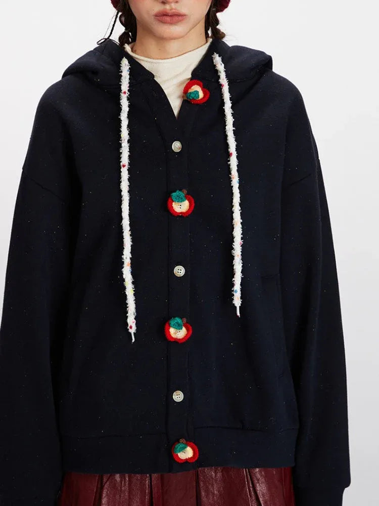 Navy speckled apple button hoodie - View 6 | WEUXS