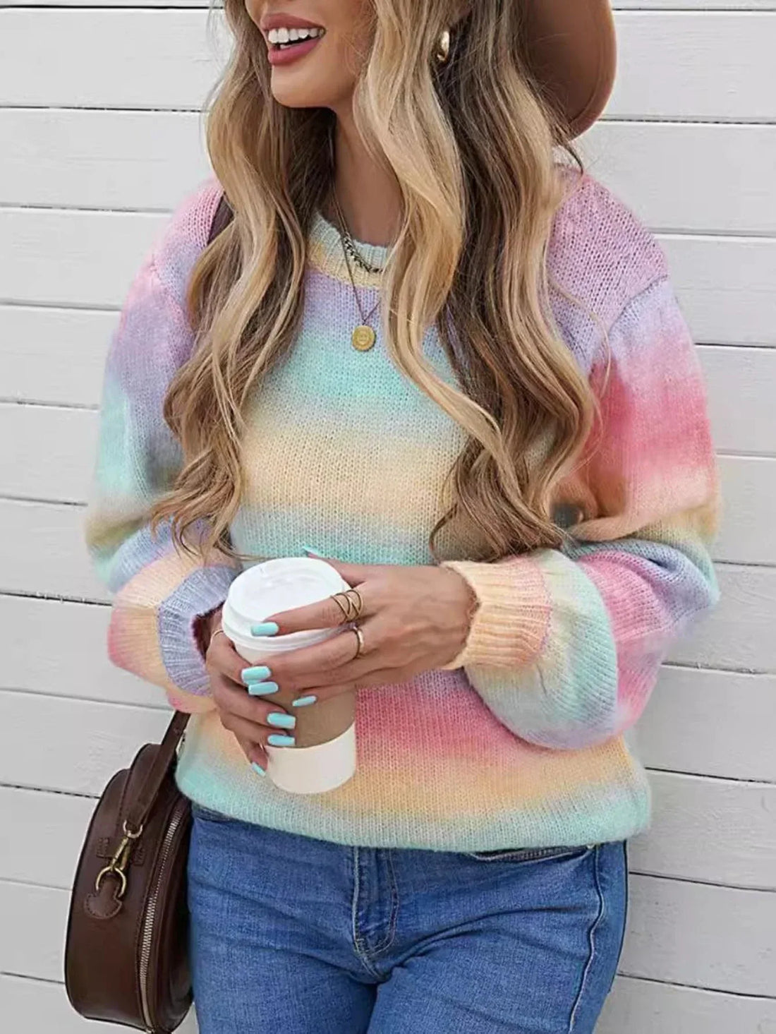 Dreamy Pastel Rainbow Ombre Knit Sweater - WEUXS
